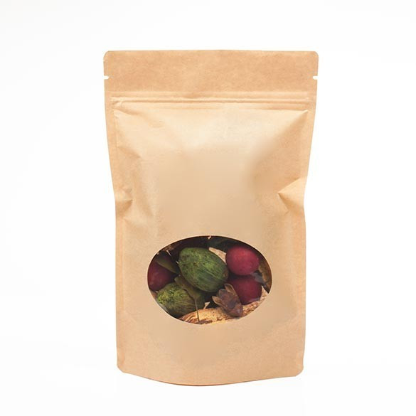 Kraft Zipper Pouch Gusset Bags Oval Window 14.9 x 8.9 x 23.2cm (1250ml) (100 Pieces) [ZBGO7K]