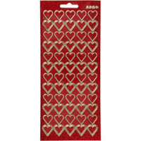 Sticker, Blatt 10x23 cm, Gold, Rot mit Glitter, Herzen, 1Bl. [HOB-170019]