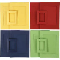 Passepartout-Rahmen, Größe A4+A6 , Bildausschnitt: 6,5x12,5+16x21 cm, Blau, Grün, Gelb, Rot, 120sort. [HOB-23632]