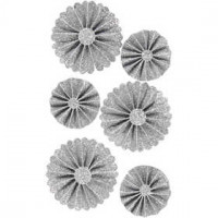 Papier-Rosetten, D: 35+50 mm, Silber mit Glitter, 6Stck. [HOB-24786]