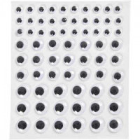 Wackelaugen, D: 8+12+14 mm,  69 Stck, Weiß, selbstklebend, 1Bl. [HOB-28997]
