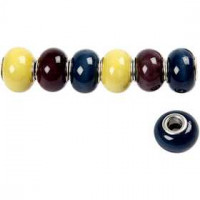Trend Keramikperlen, Größe 11-15 mm, Lochgröße 5 mm, Dunkelblau, Gelb, Dunkellila, 15sort. [HOB-63655]
