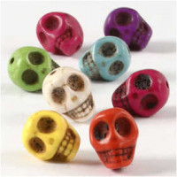 Howlith, D: 12 mm, Lochgröße 1,5 mm, Kräftige Farben, Totenkopf, 32Stck. [HOB-69919]