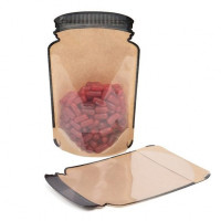 Standbodenbeutel Kraft/Transparent Glasform 13x7.6x20.6cm (100 Stück) [SP3KC]