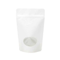 Standbodenbeutel Kraft Weiß 14,9x8,9x23,2cm | 312 Gramm mit ovalem Fenster (100 Stück) [ZBGO7WK]