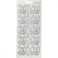 Sticker, Blatt 10x23 cm, Silber, Weihnachtskerzen, 1Bl. [HOB-170016]
