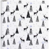 Geschenkpapier, B 50 cm,  80 g, Weiß, Silber, Schwarz, Hirsche/Tannenbäume, 3m [HOB-192000]