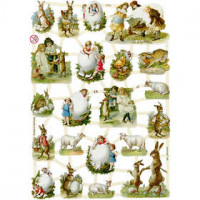 Vintage-Glanzbilder, Blatt 16,5x23,5 cm, Ostern auf dem Land, 3Bl. [HOB-19323]