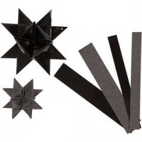 Papierstreifen für Fröbelsterne, B 15+25 mm, D: 6,5+11,5 cm, Schwarz, Glitter und Lack, 40Streifen, L 44+78 cm [HOB-20773]