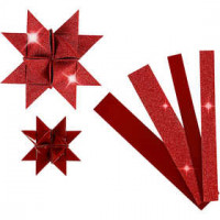 Papierstreifen für Fröbelsterne, B 15+25 mm, D: 6,5+11,5 cm, Rot, Glitter und Lack, 40Streifen, L 44+78 cm [HOB-20775]
