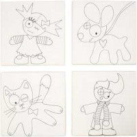 Keilrahmen, bedruckt, Größe 15x15 cm, Tiefe 1,4 cm, Kinder und Haustier, 4Stck. [HOB-22789]