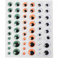 Kulleraugen, D: 6+8+10+12+15 mm,  54 Stck, Grün, Weiß, Orange, 1Bl. [HOB-28994]
