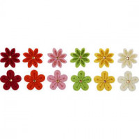 Filzblumen mit Strassstein, D: 30 mm, Stärke: 2,5 mm, 12sort. [HOB-450760]
