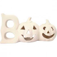 Kerzenhalter, Kürbis, H 15,5 cm, L 29 cm, Weiß, 1Stck [HOB-50561]