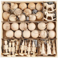 Christmas Ornaments, H: 5.5-9 cm, 72 pcs, birch [HOB-56511]