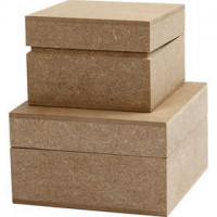 Schachtel, quadratisch, Größe 7,5+9,5 cm, H 4,8+5,5 cm, MDF, 2Stck., Innenmaße 6,5x6,5x4,3+8,5x8,5x5 cm [HOB-56709]