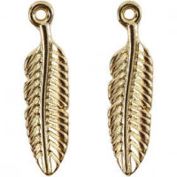 Federn, Größe 23x6 mm, Lochgröße 1,5 mm, Vergoldet, 6Stck. [HOB-60563]