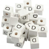 Buchstaben-Perle, Größe 8x8 mm, Lochgröße 3 mm, Weiß, Grass tree, D, 25Stck. [HOB-68954]