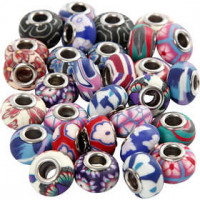 Perlen aus Ton, D: 11-14 mm, Lochgröße 4,5 mm, Sortierte Farben, 30sort. [HOB-69785]