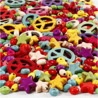 Howlith-Perlen, Größe 4-25 mm, Lochgröße 1,5 mm, Kräftige Farben, 840Stck. [HOB-69881]