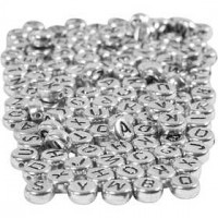 Buchstaben-Perlen, D: 7 mm, Lochgröße 1,2 mm, Silber, 21g, ca. 200 Stck [HOB-699330]