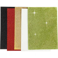 Moosgummi-Bögen, A5 15x21 cm, Stärke: 2 mm, sortierte Farben, Glitzer, 5Bl. [HOB-769011]