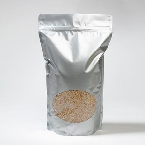 Silver pouch bag with oval window